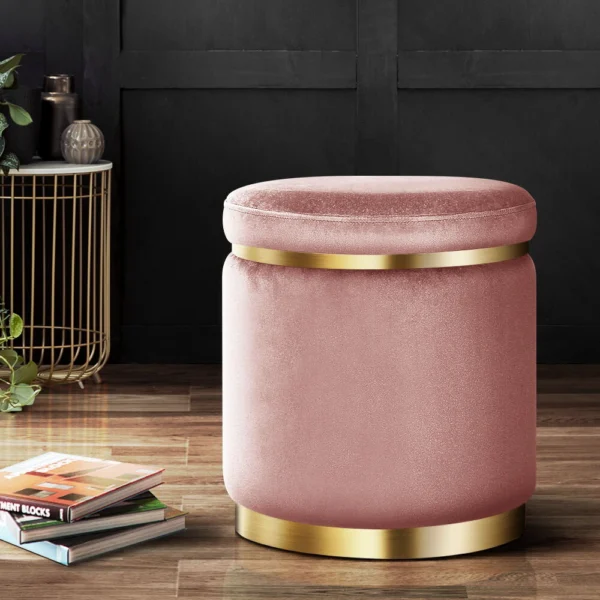 Artiss Ottoman Foot Stool Round Velvet – Pink