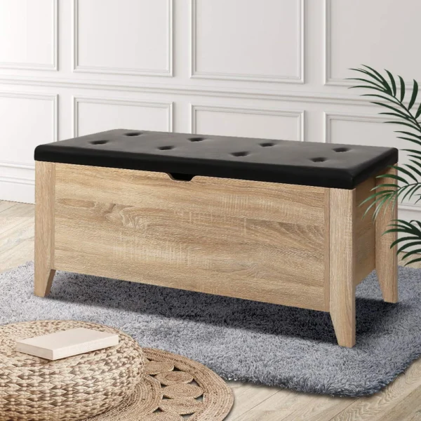 Artiss Storage Ottoman Blanket Box PU Leather – Oak