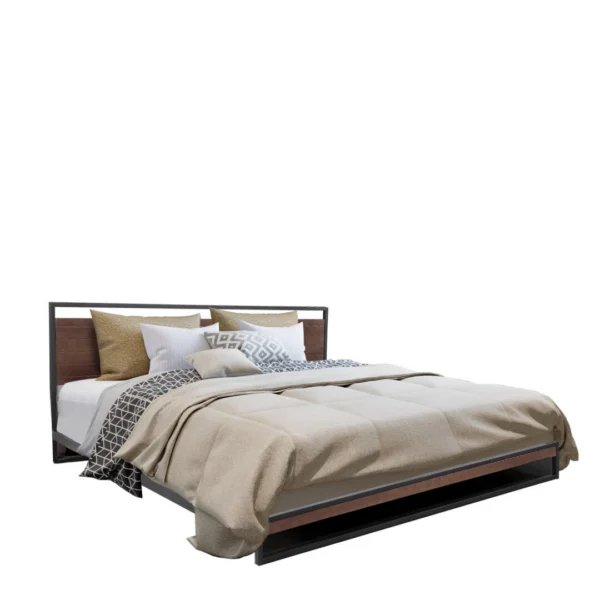 Milano Decor Azure Bed Frame with Headboard Black Wood Steel Platform Bed – Single – Black