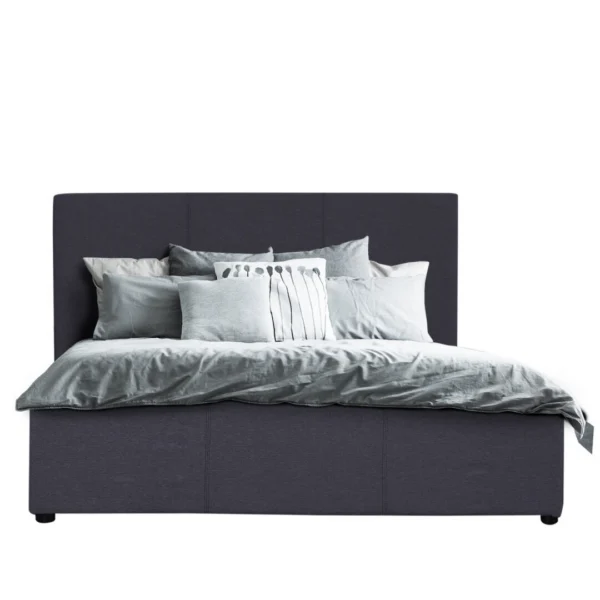 Milano Gas Lift Bed Frame Base and Headboard with Storage – Double – Charcoal
