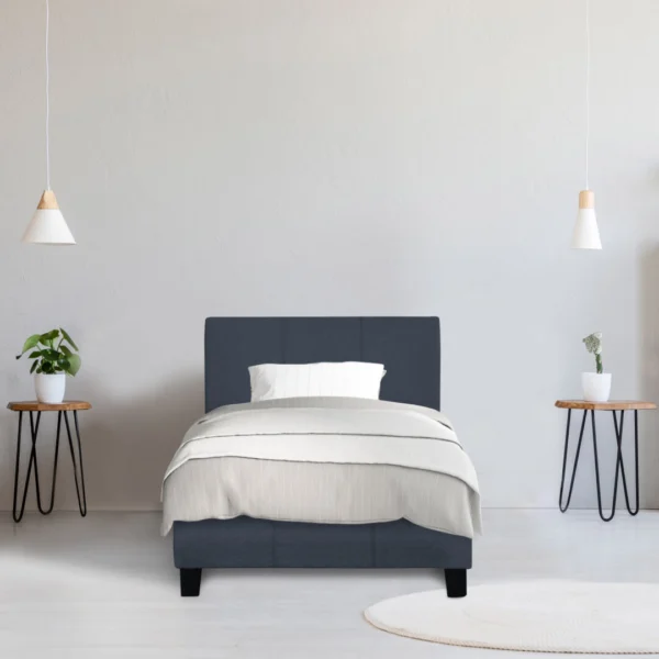 Milano Sienna Bed Frame Base and Headboard Solid Wood Padded Linen Fabric – Single – Charcoal