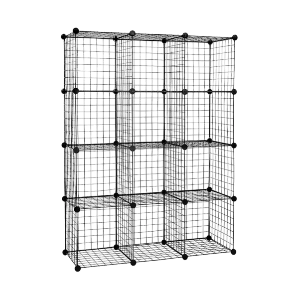 12 Cube Wire Grid Organiser Bookcase Storage Cabinet Wardrobe Closet – Black