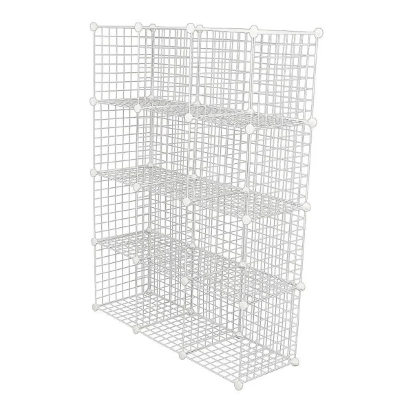12 Cube Wire Grid Organiser Bookcase Storage Cabinet Wardrobe Closet – White