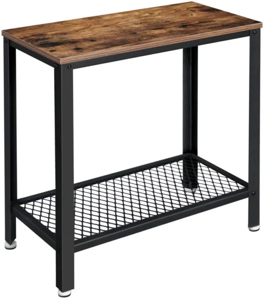 Industrial Side Table 2-Tier with Mesh and Metal Frame Rustic – Brown