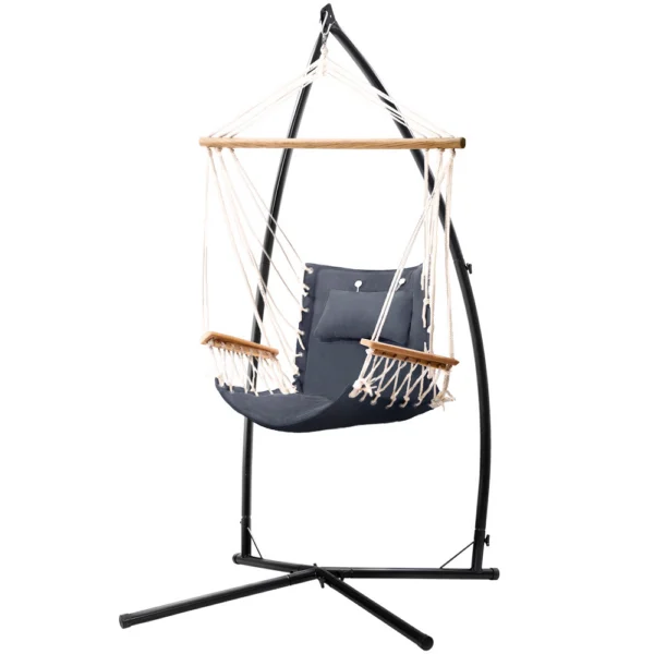 Gardeon Hammock Chair with Steel Stand Armrest Outdoor Hanging – Grey