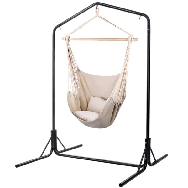 Gardeon Outdoor Hammock Chair with Stand Hanging Hammock with Pillow – Cream