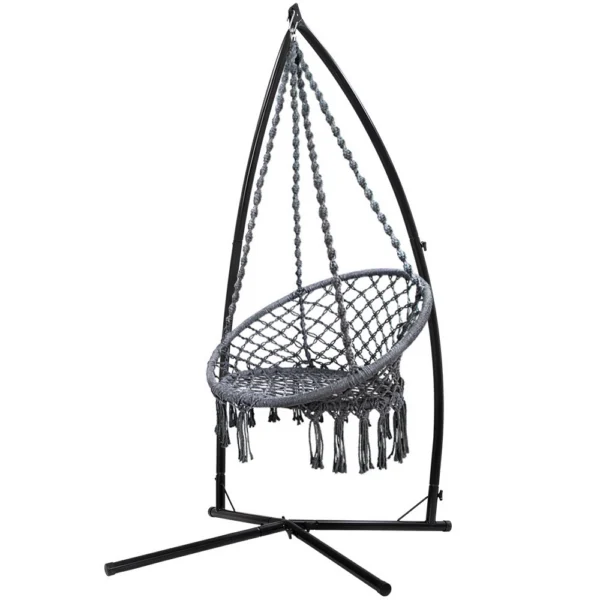 Gardeon Hammock Chair with Steel Stand Macrame Outdoor Swinging – Grey