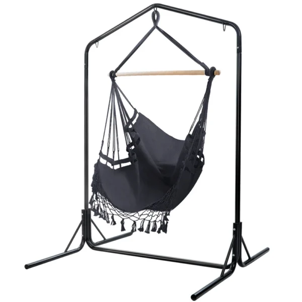 Gardeon Outdoor Hammock Chair with Stand Tassel Hanging Rope Hammocks – Grey
