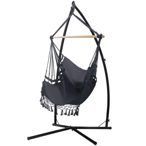 Gardeon Hammock Chair with Steel Stand Hanging Outdoor Tassel – Grey