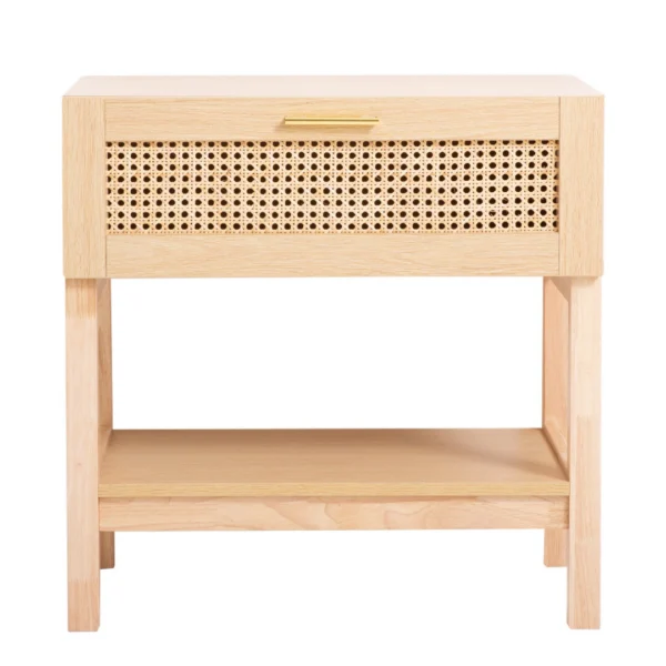 Casa Decor Santiago Rattan Bedside Table Drawers Table Nightstand Cabinet – Oak