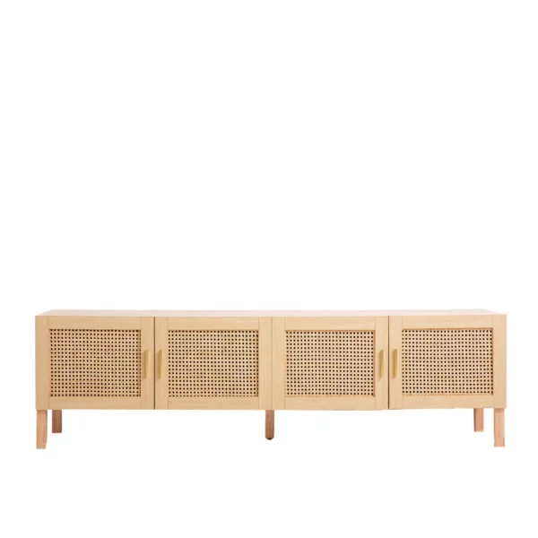 Casa Decor Santiago Rattan Entertainment Unit TV Stand Cabinet Storage – Oak