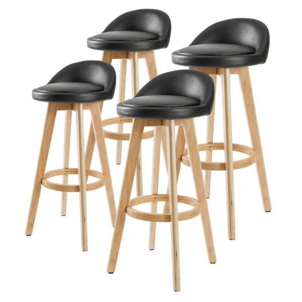4X Wooden Bar Stool Dining Chair PVC Leather LEILA 72 cm – Black
