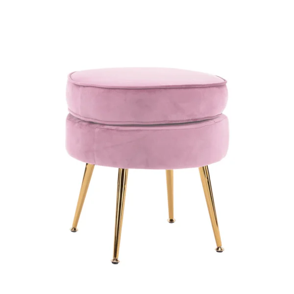 Ottoman Foot Stool Velvet Fabric Metal Leg Round – Pink