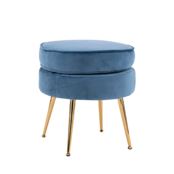 Ottoman Foot Stool Velvet Fabric Metal Leg Round – NAVY Blue