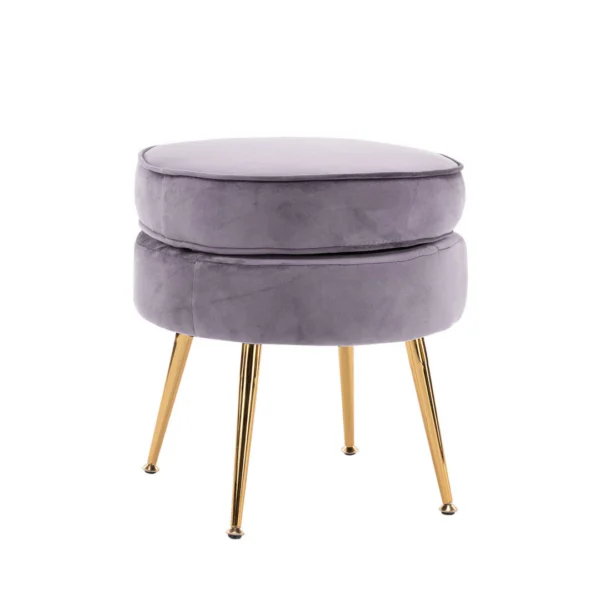 Ottoman Foot Stool Velvet Fabric Metal Leg Round – Grey