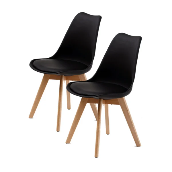2X Retro Dining Cafe Chair Padded Seat – Black