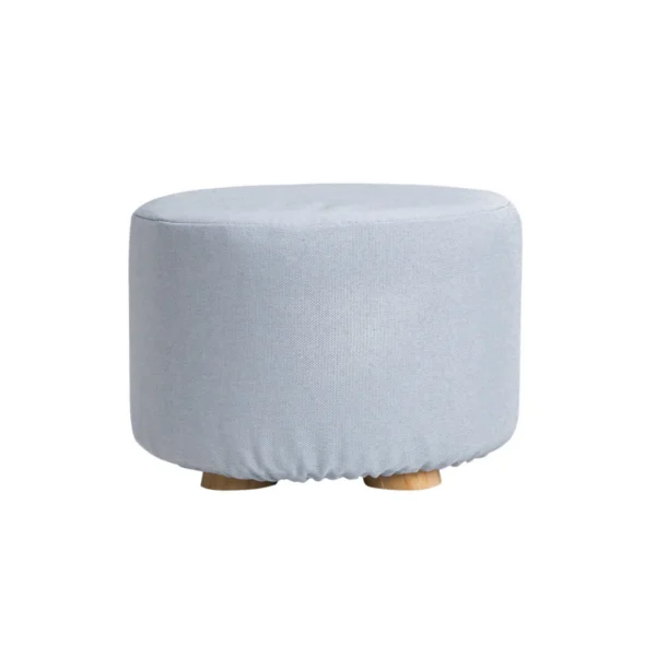 Fabric Ottoman Round Wooden Leg Foot Stool – Light Blue