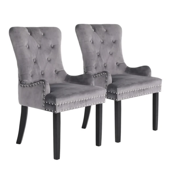 2X French Provincial Dining Chair Ring Studded Velvet Rubberwood Leg LISSE – Grey