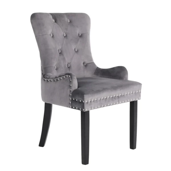 French Provincial Dining Chair Ring Studded Velvet Rubberwood Leg LISSE – Grey