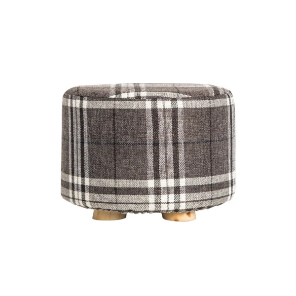 Fabric Ottoman Round Wooden Leg Foot Stool – LATTICE
