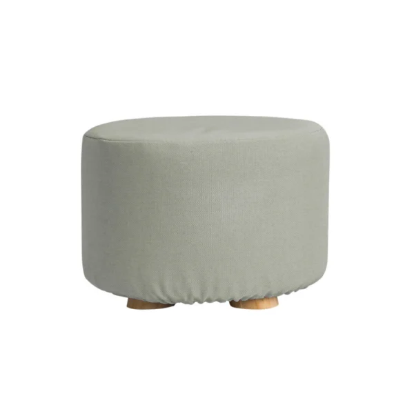 Fabric Ottoman Round Wooden Leg Foot Stool – Grey