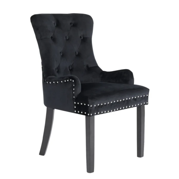 French Provincial Dining Chair Ring Studded Velvet Rubberwood Leg LISSE – Black