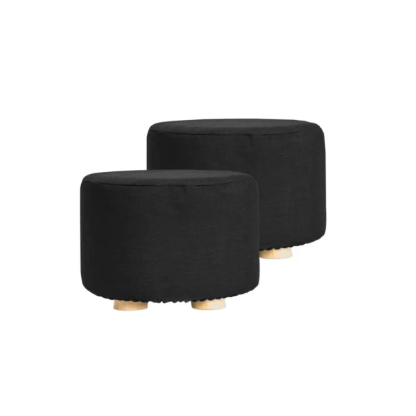 2X Fabric Ottoman Round Wooden Leg Foot Stool – Black