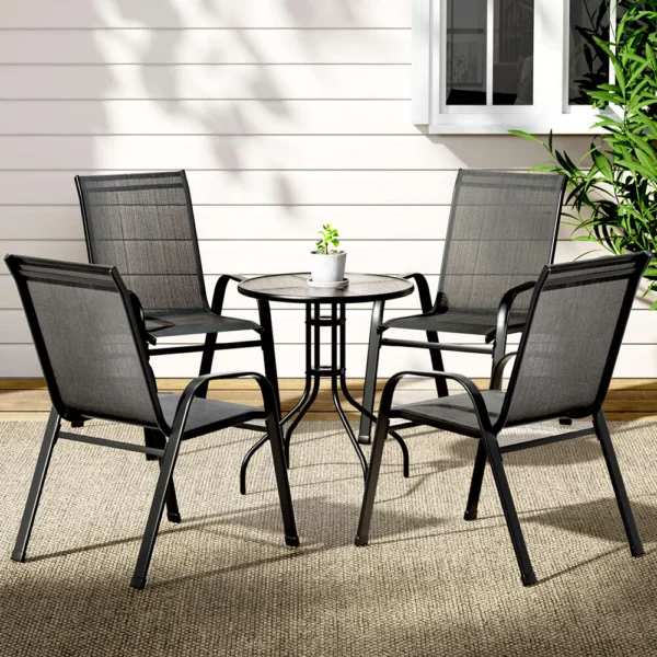 Gardeon 5-Piece Bistro Set Outdoor Table and Chairs Stackable Outdoor Furniture – Black