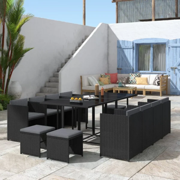 Bali 13-Piece Outdoor Dining Set – Black