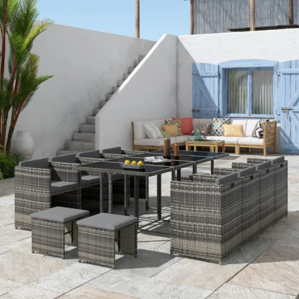 Bali 13-Piece Outdoor Dining Set – Grey
