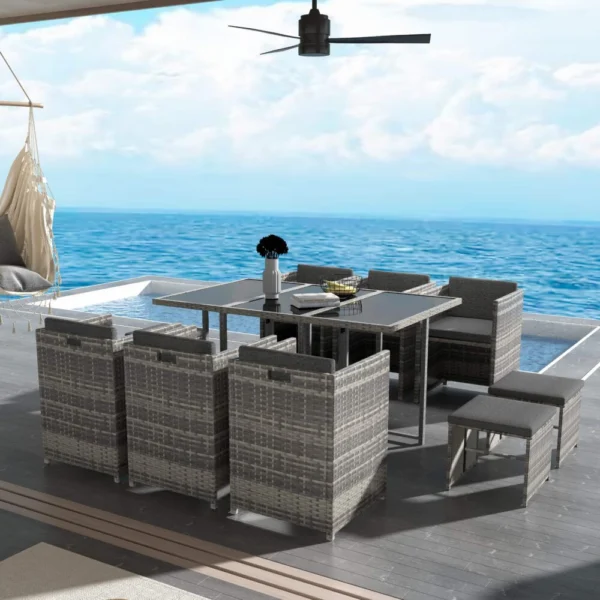 Bali 11 Piece Outdoor Dining Set – Grey
