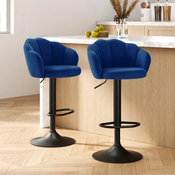 Artiss 2x Bar Stools Gas Lift Velvet – Blue