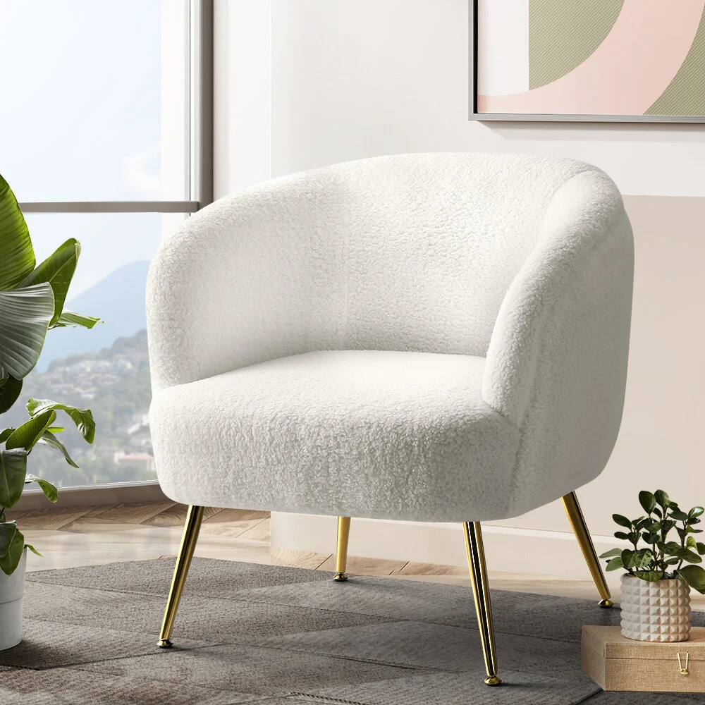 Artiss Armchair Lounge Chair Accent Chairs Armchairs Sherpa Boucle Sofa – White