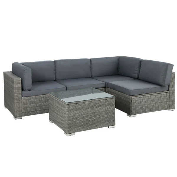 Gardeon 5-Piece Outdoor Sofa Set Wicker Couch Lounge Setting 4 Seater – Grey
