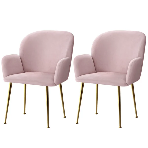 Artiss Dining Chairs Set of 2 Velvet Armchair – Pink