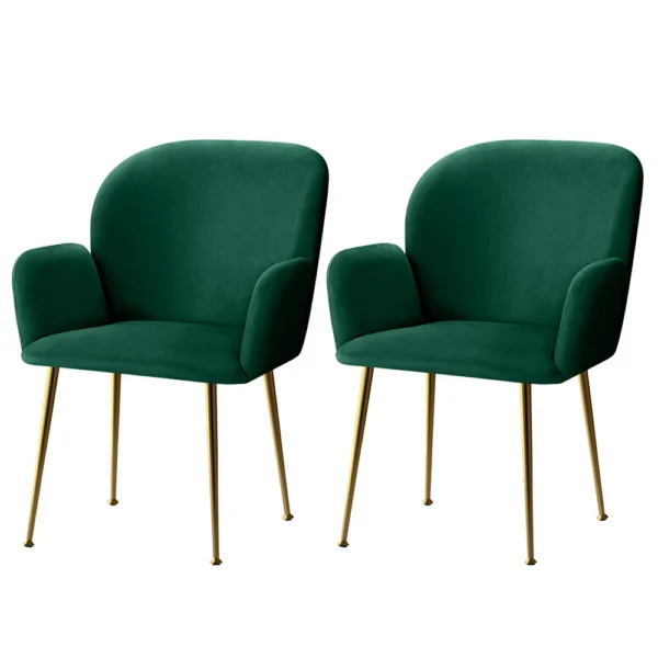 Artiss Dining Chairs Set of 2 Velvet Armchair – Green