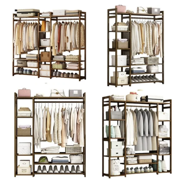Bamboo Clothes Rack Garment Closet Storage Organiser Hanging Rail Shelf Dress Room 120 cm