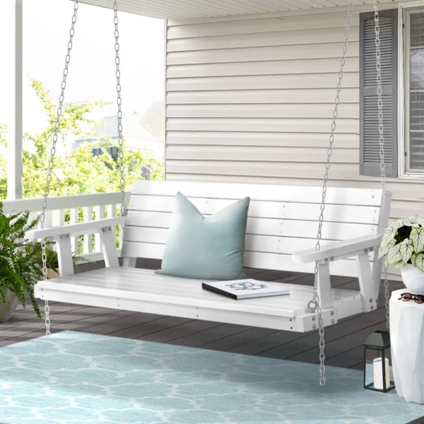 Gardeon Porch Swing Chair with Chain Outdoor Furniture 3 Seater Bench Wooden – White