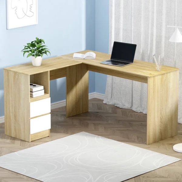Artiss Computer Desk Drawer Cabinet L-Shape Oak 136 cm