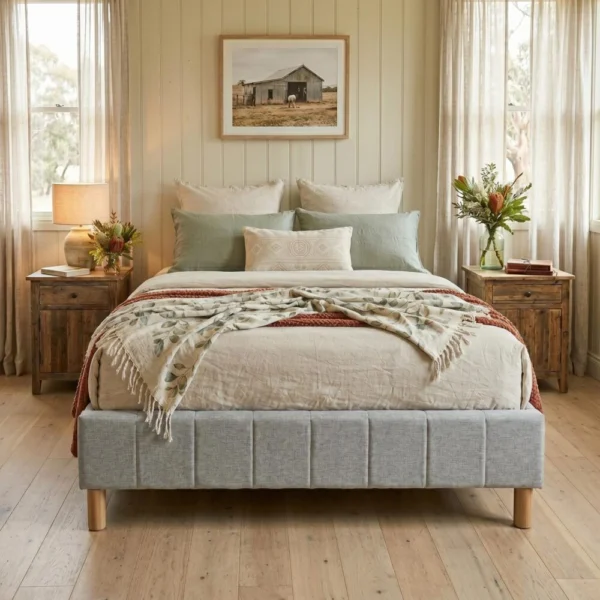 Metal Bedframe Mattress Foundation (Light Grey) – King