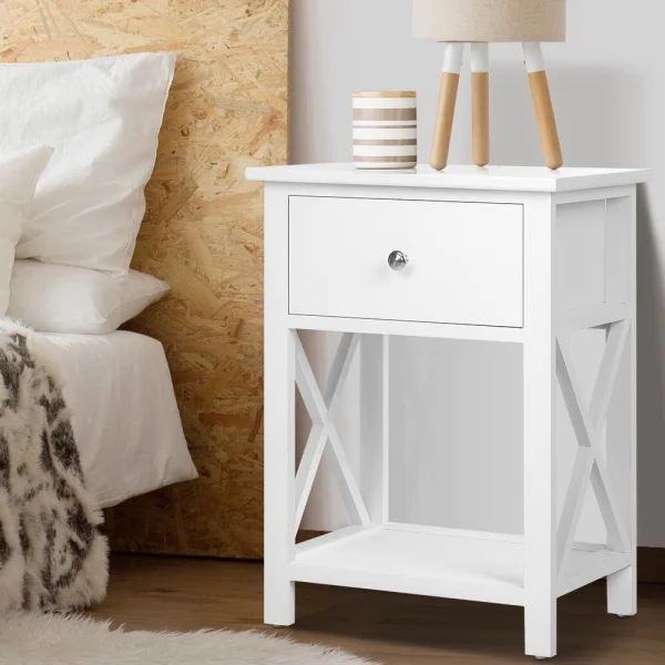 Artiss EMMA Bedside Table 1 Drawer with Shelf – White