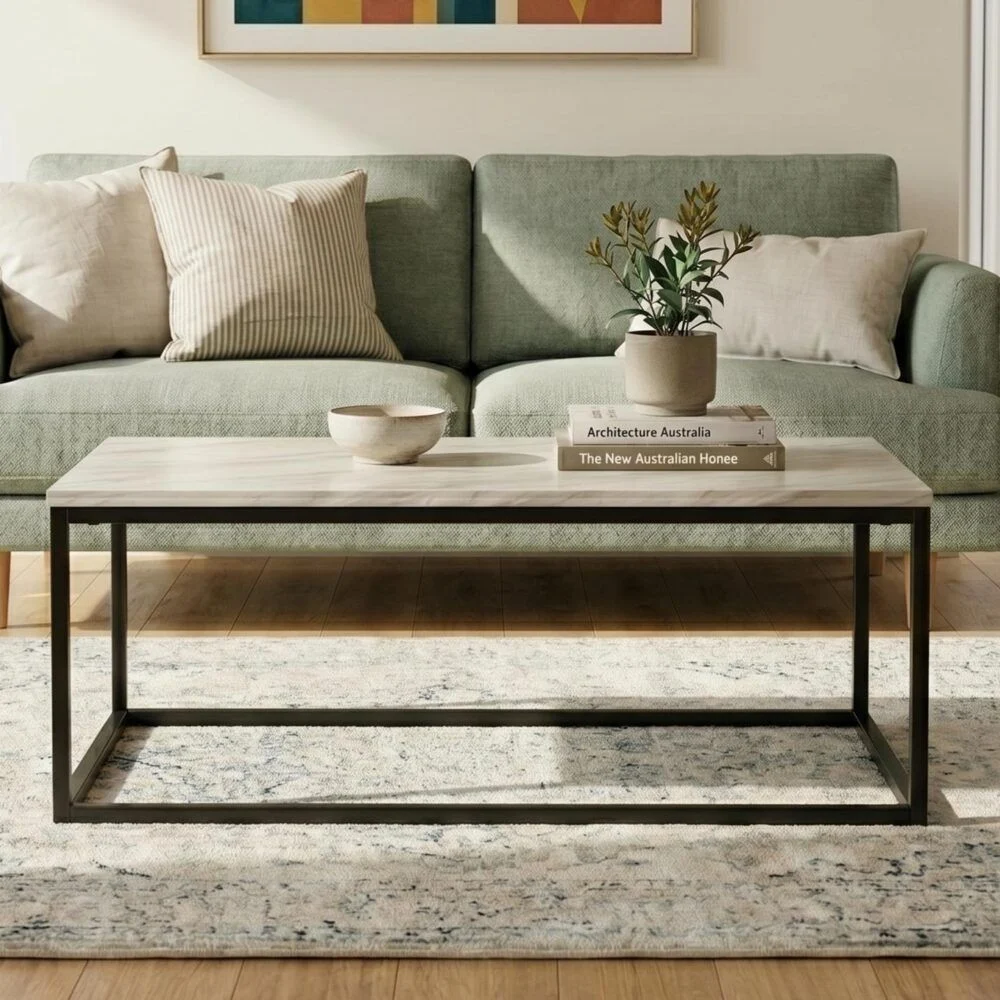 Industrial Style Marble Effect Rectangular Coffee Table