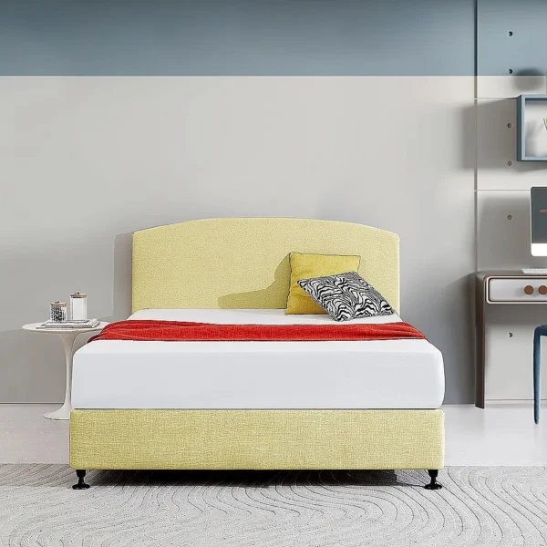 Linen Fabric Queen Bed Curved Headboard Bedhead – Sulfur Yellow
