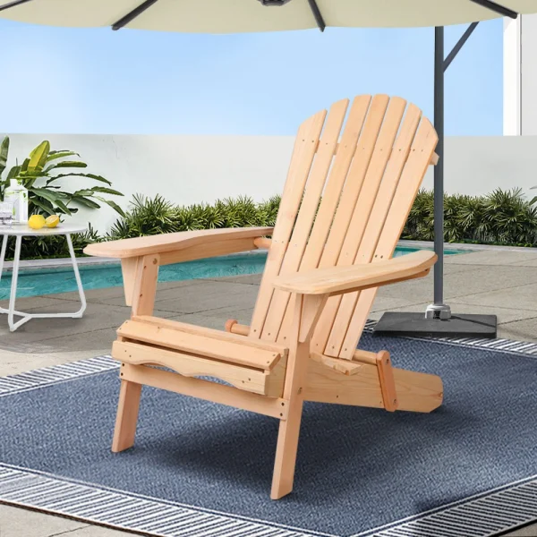 Gardeon Adirondack Outdoor Chairs Wooden Beach Chair Patio Furniture Garden – Natural