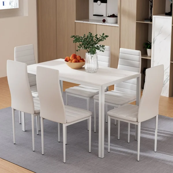 Artiss Dining Chairs and Table Dining Set 6 Chair Set of 7 – White