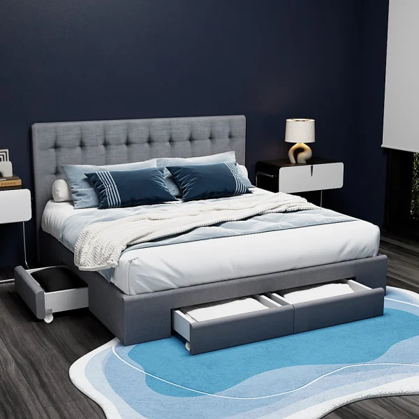 Artiss AVIO King Bed Frame with 4 Drawers – Grey