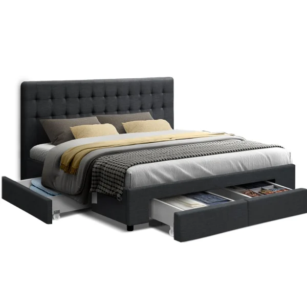 Artiss AVIO King Bed Frame with 4 Drawers – Charcoal