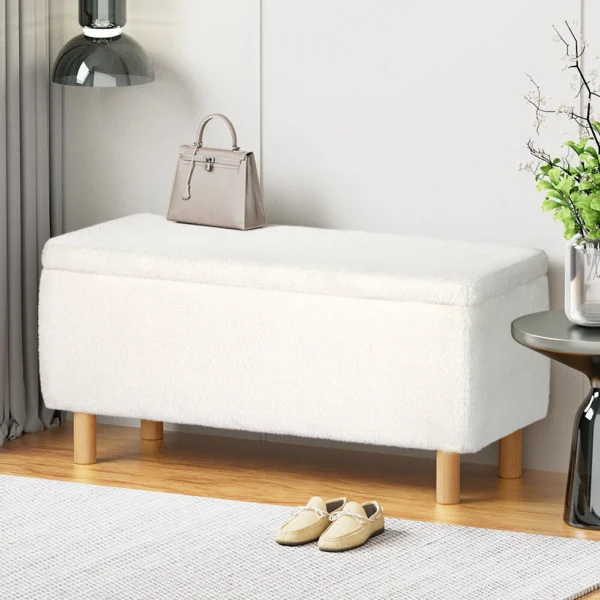 Artiss Storage Ottoman Blanket Box 99 cm Teddy Fabric – White