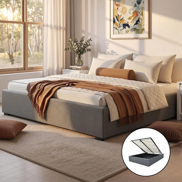 Artiss TOKI King Gas Lift Bed Frame – Grey
