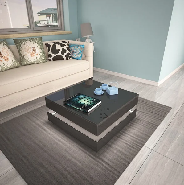 Modern Large High Gloss Coffee Table with LED Lights – Black